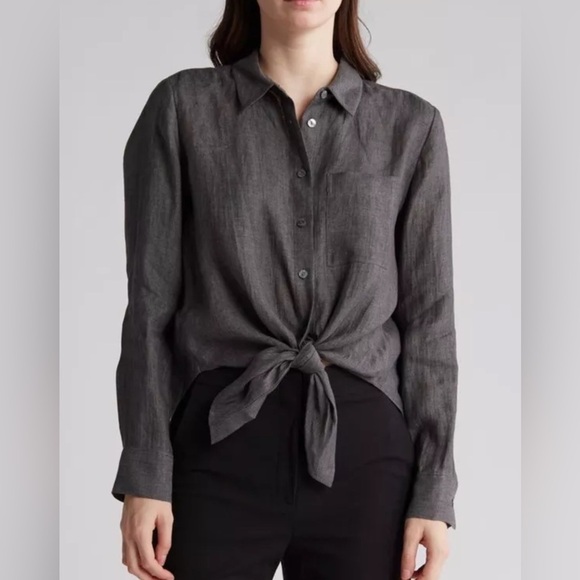 Theory Hekanina Tie Front Drape Hemp Shirt-Pewter Sz S NWT & extra buttons - Picture 14 of 15